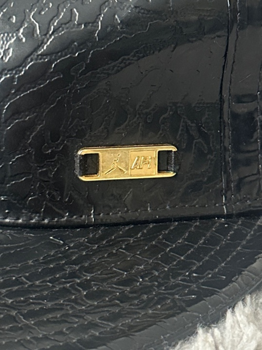 Jordan Black Textured Leather 7 1/4 fitted Hat with Gold Accent - Picture 4 of 10
